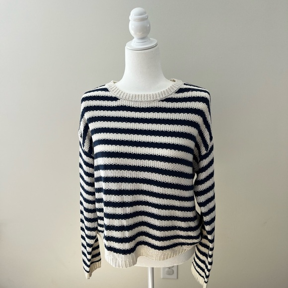 Cyrus Navy and Cream Striped Sweater- Large - Picture 1 of 6